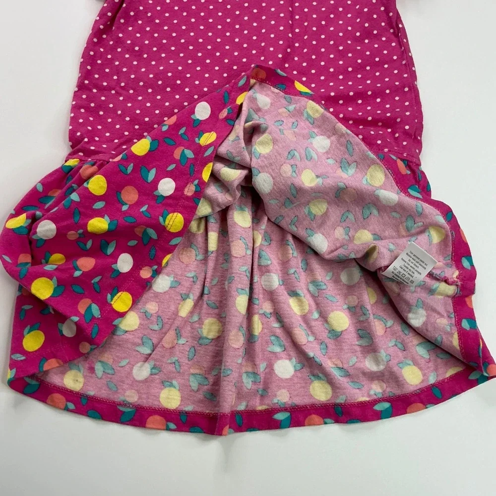 Gymboree Pink Polka Dot Lemon Print Dress Kids Size S 5-6 Short Sleeve Cotton